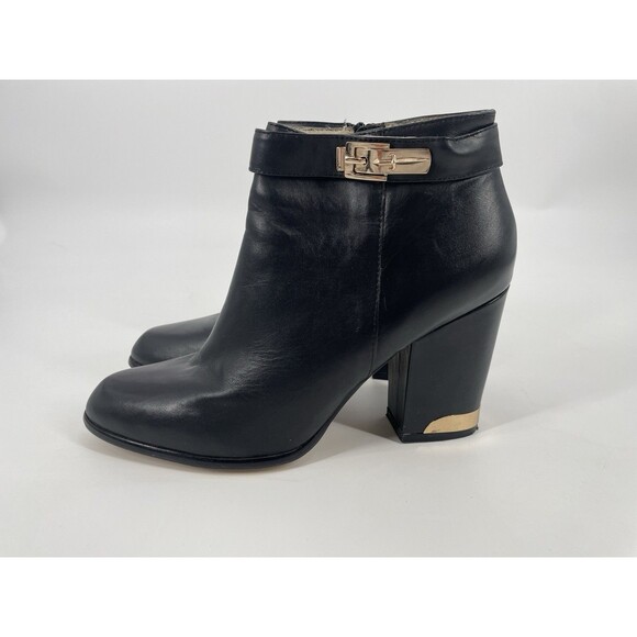 Designer Leather Gold Buckle Ankle Chunky Booties New Zealand Kathryn Wilson - Picture 2 of 13